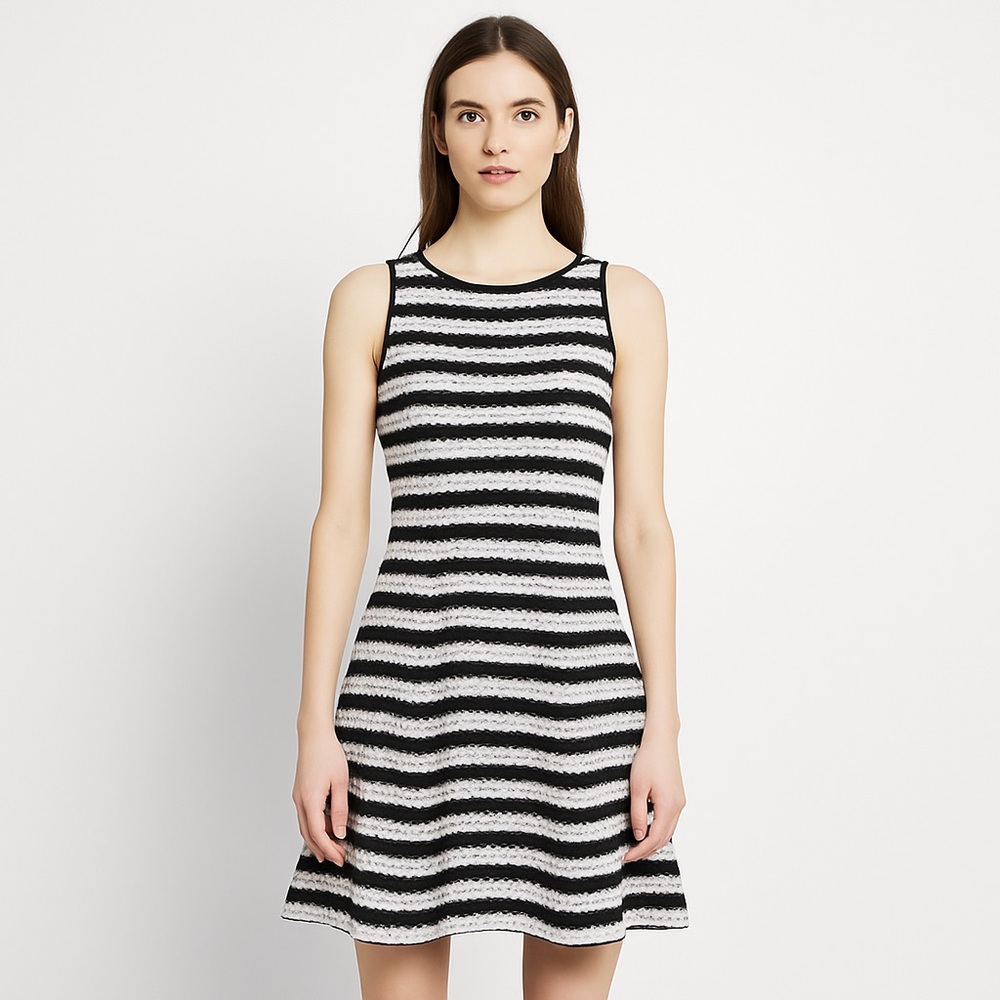 Banana Republic Black and White Striped Fit and Flare Dress